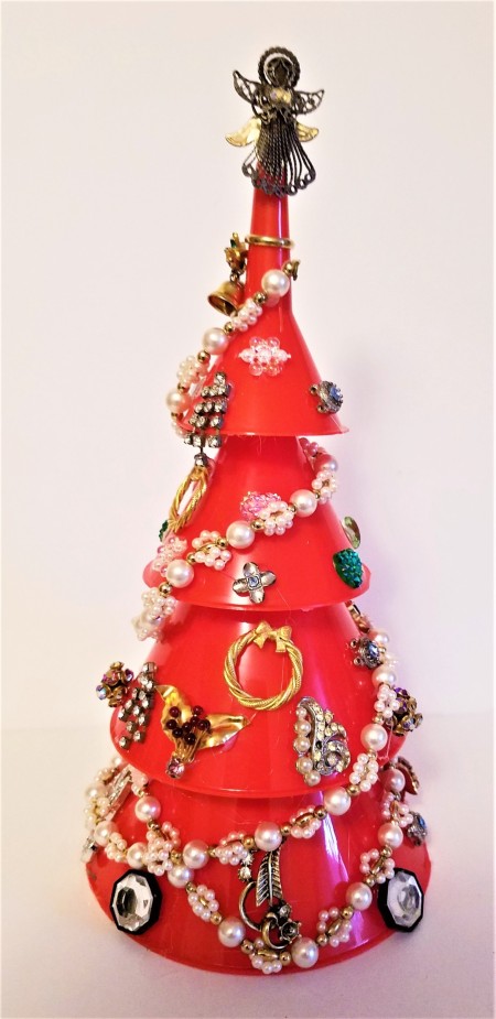 Funnel and Broken Jewelry Christmas Tree - finished tree