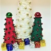 Crochet Chain Wrapped Foam Tree Trio - all three trees with mini packages