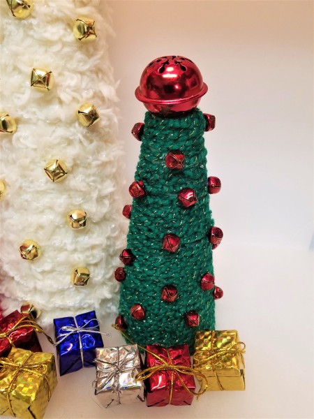 Crochet Chain Wrapped Foam Tree Trio - white and green trees with mini packages