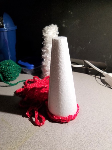 Crochet Chain Wrapped Foam Tree Trio - make chain and begin wrapping from the bottom of the form