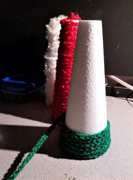 Crochet Chain Wrapped Foam Tree Trio - wrapping green tree