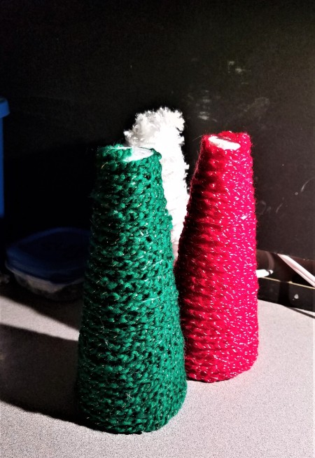 Crochet Chain Wrapped Foam Tree Trio - all three trees wrapped