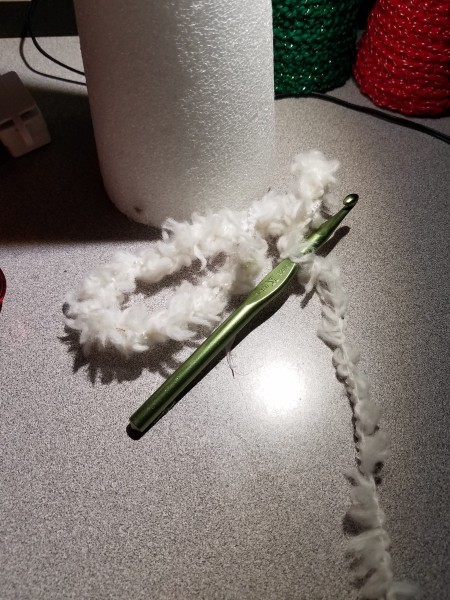 Crochet Chain Wrapped Foam Tree Trio - white eye lash yarn chain