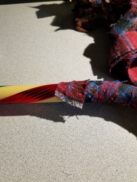 Ripped Fabric Wrapped Faux Candy Canes - ready to add a new piece of fabric