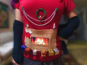 DIY Animated Christmas Hearth Shirt - final look at the shirt with fire crackling