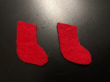 DIY Animated Christmas Hearth Shirt - two red felt sock shapes