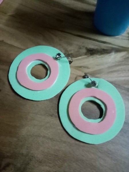 Colorful Retro Inspired Foam Earrings - pink and blue circle earrings