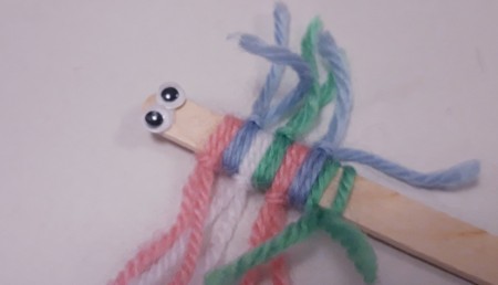 Wood and Yarn Centipede - eyes glued in place