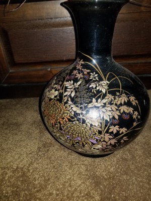 Value of This Japanese Vase - black narrow necked vase with floral pattern