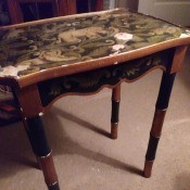 Identifying a Old Table - table with painted scene of a lion, elephant, etc. on the top and stylized bamboo shaped legs