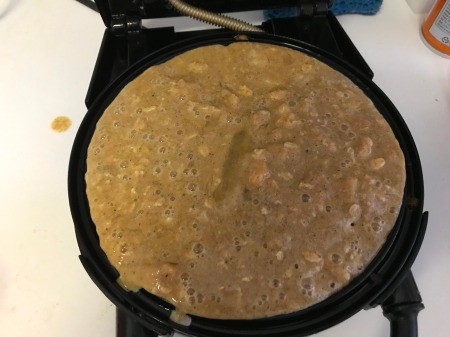 batter in waffle iron in