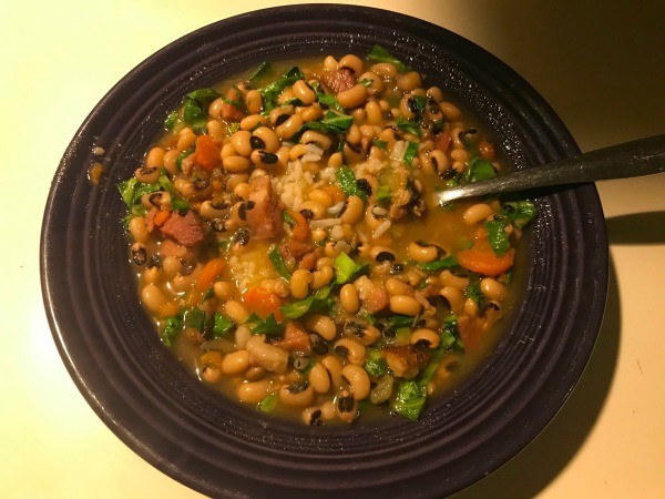 A bowl of Hoppin' John soup.