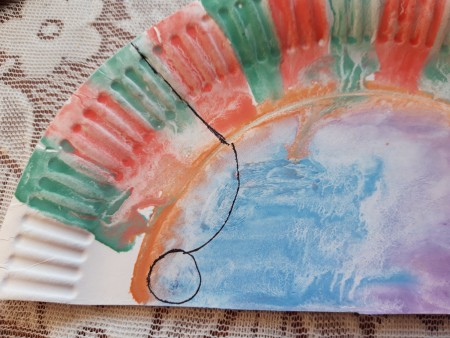 Paper Plate Hedgehog - draw a straight line as shown from the end of the curved line