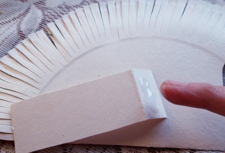 Paper Plate Hedgehog - apply glue to the folded edge of the large rectangle