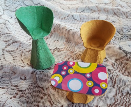 Egg Carton Miniature Furniture - table and two chairs