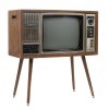 A vintage television with table legs.