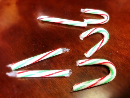 candy canes cut to form handles