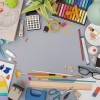 A desk filled with craft supplies.