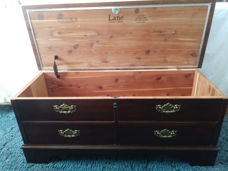Value of a Lane Cedar Chest - open chest with faux drawers on the front