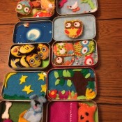 Quiet Time Play Tins for Children - open Altoid type tins with cute scenes and felt animals etc.