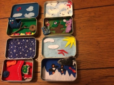 Several different quite time play tins made from Altoid tins.
