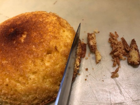 UFO Cow Abduction Cake - trimming the lemon cake