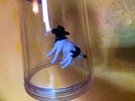 UFO Cow Abduction Cake - tape the end of the fishing line to the inner base of the tumbler, adjusted so that it appears to be floating