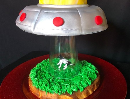 UFO Cow Abduction Cake - place the flying saucer on top of the tumbler