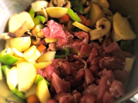 meat & veggies in pan