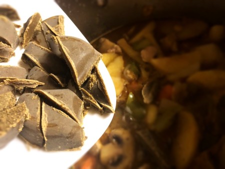 cut curry sauce solid pieces to add to meat & veggies