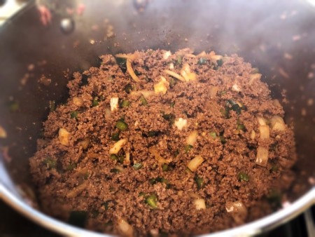 onions added to pan