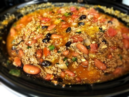 beans, spices & broth added to Slow Cooker Chili with Black Beans