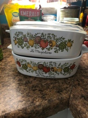 Value of Vintage Corningware - two casserole dishes with herb and veggies pattern