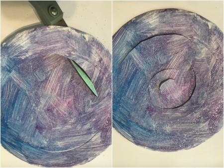 Rainbow and Clouds Paper Twirler Room Decor - cut a circle out from the middle of the plate and then cut that into a spiral
