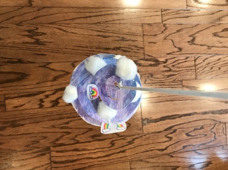 Rainbow and Clouds Paper Twirler Room Decor - thread string through the hole, knot, and hang