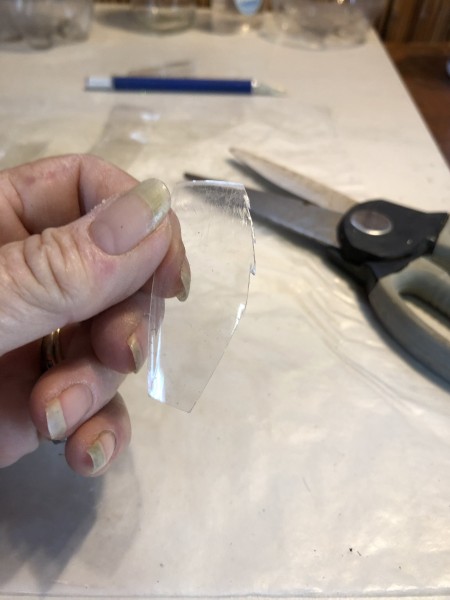 Tree Candlestick Holder - cutting plastic pieces into leaf shapes