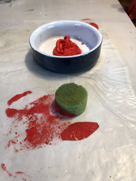 Tree Candlestick Holder - painting the leaf shapes