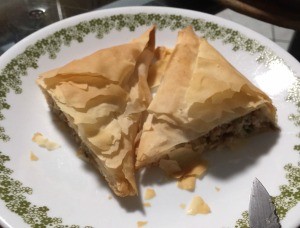 Pork Stuffed Filo Triangles on plate