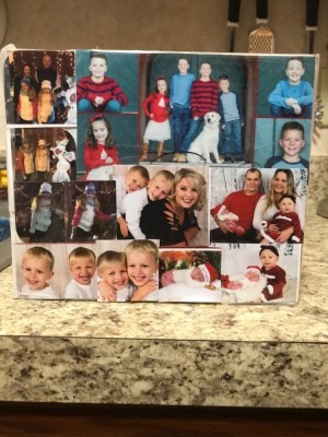 Making a Photo Christmas Card Keepsake Display - display standing on a granite counter