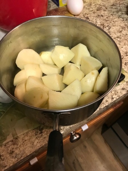 potato pieces in pan