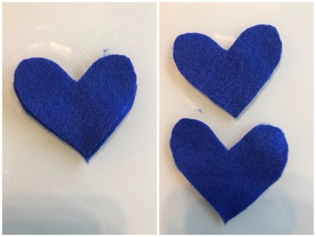 Making Felt Wand Pointers - blue felt hearts