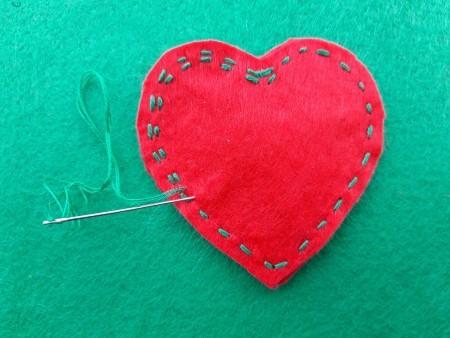 Felt Heart Hair Clip - continue and make a second row of the running stitch