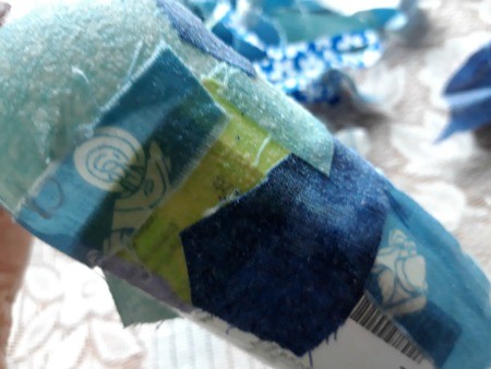 Fabric Covered Specimen or Bud Vase - continue to apply the fabric haphazardly and overlapping