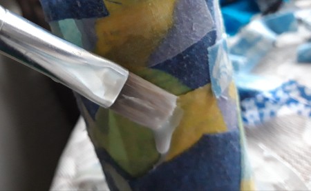 Fabric Covered Specimen or Bud Vase - when bottle is completely covered, apply more glue smoothing out the fabric