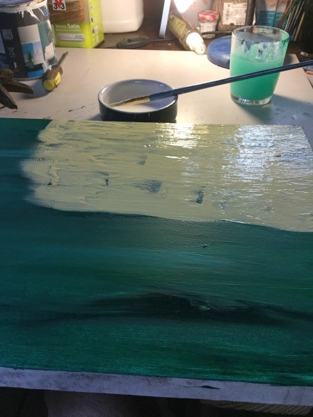 Creating a Crackle Paint Finish on Canvas - quickly cover glue area with second paint color
