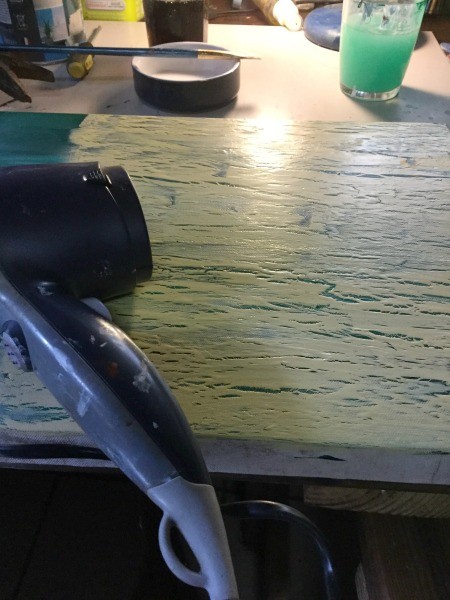 Creating a Crackle Paint Finish on Canvas - use hairdryer on high to dry the paint and create the cracks