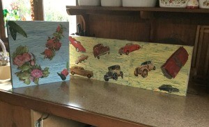 Creating a Crackle Paint Finish on Canvas - two finished canvases