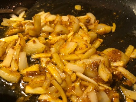 taco seasoning with cooked onions & garlic