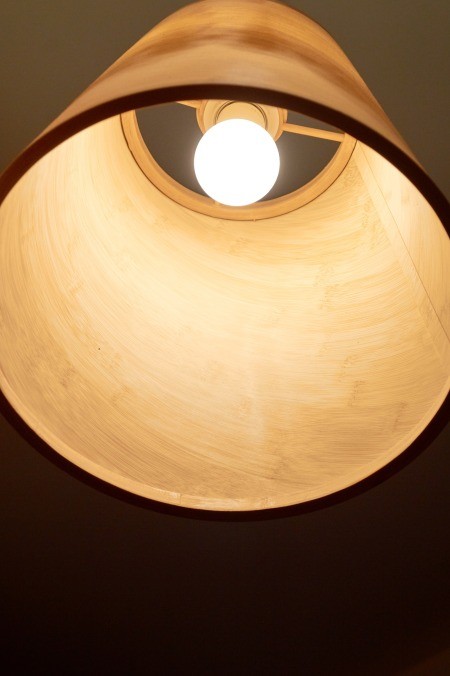Looking up at the underside of a lampshade.