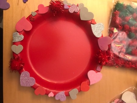Valentine's Day Hanging Picture Frame - single layer of heart stickers and poms